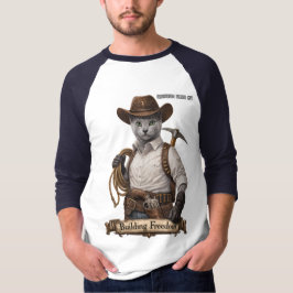 ロシアンブルーのカウボーイキャット – 自由を築く Tシャツ