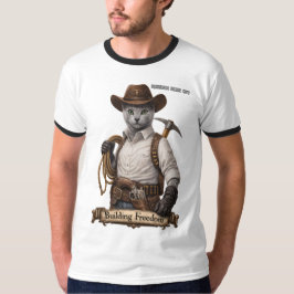 ロシアンブルーのカウボーイキャット - 自由を築く Tシャツ