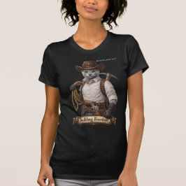 ロシアンブルーのカウボーイキャット - 自由を築く Tシャツ