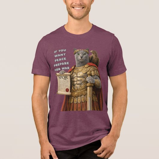ロシアンブルーのカエサル猫 トライブレンドTシャツ (正面)