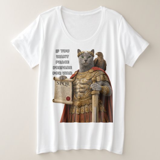 ロシアンブルーのカエサル猫 プラスサイズTシャツ (デザイン正面)
