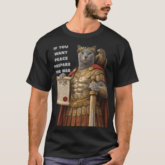 ロシアンブルーのカエサル猫 Tシャツ (正面)