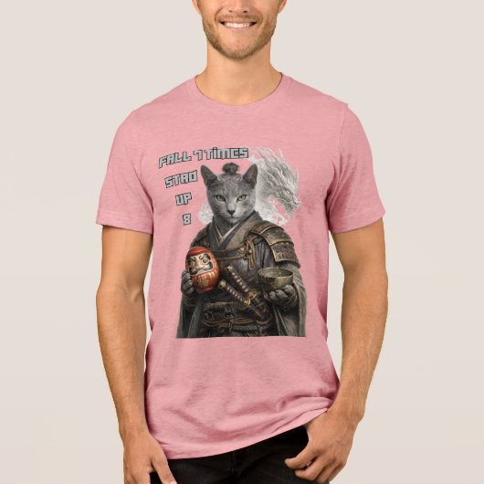 ロシアンブルーのサムライ猫 トライブレンドTシャツ (正面)