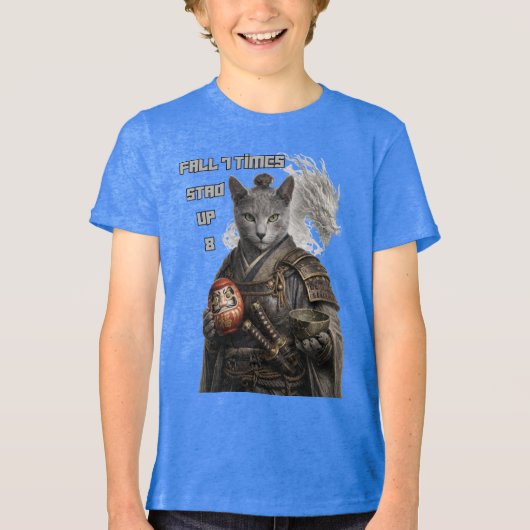 ロシアンブルーのサムライ猫 トライブレンドＴシャツ (正面)