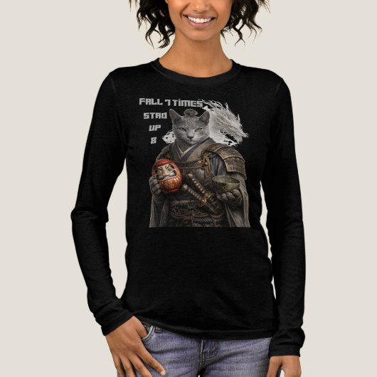 ロシアンブルーのサムライ猫 トライブレンドTシャツ (正面)