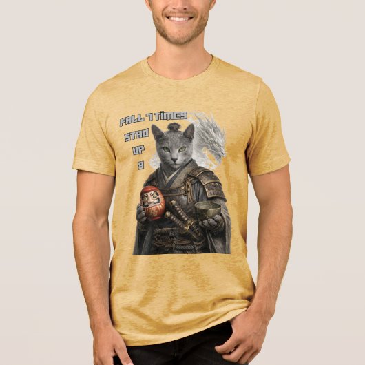 ロシアンブルーのサムライ猫 トライブレンドTシャツ (正面)