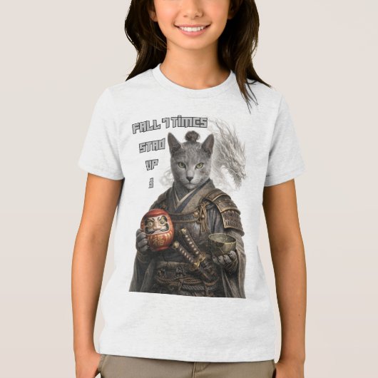 ロシアンブルーのサムライ猫 トライブレンドTシャツ (正面)