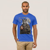 ロシアンブルーのサムライ猫 Tシャツ (正面フル)