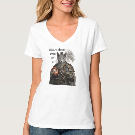 ロシアンブルーのサムライ猫 Tシャツ (正面)