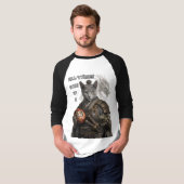 ロシアンブルーのサムライ猫 Tシャツ (正面フル)
