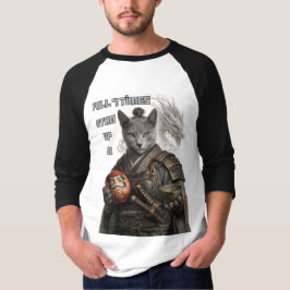 ロシアンブルーのサムライ猫 Tシャツ