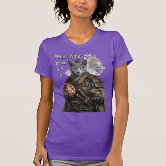 ロシアンブルーのサムライ猫 Tシャツ (正面)