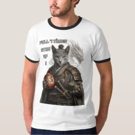 ロシアンブルーのサムライ猫 Tシャツ