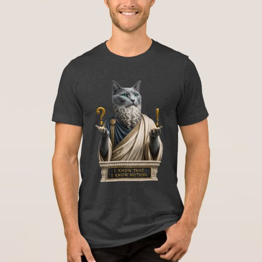 ロシアンブルーのソクラテス猫 トライブレンドTシャツ (正面)
