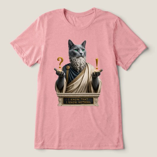 ロシアンブルーのソクラテス猫 トライブレンドTシャツ (デザイン正面)