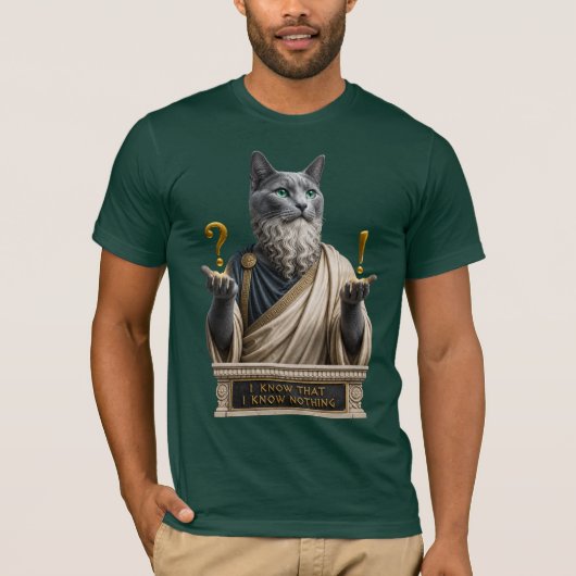 ロシアンブルーのソクラテス猫 Tシャツ (正面)