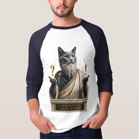 ロシアンブルーのソクラテス猫 Tシャツ (正面)