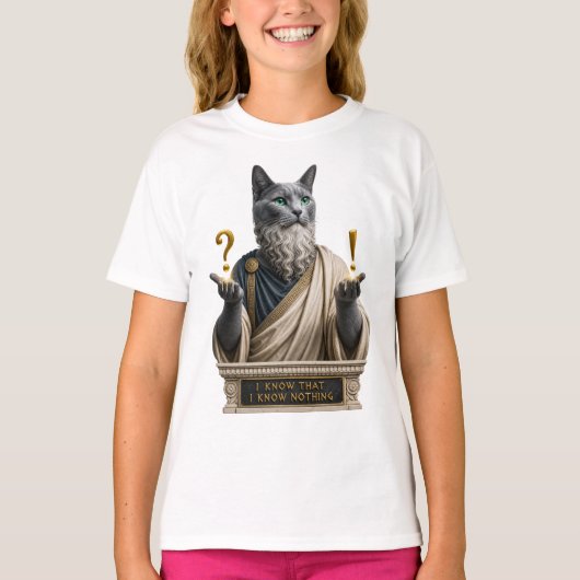 ロシアンブルーのソクラテス猫 Tシャツ (正面)