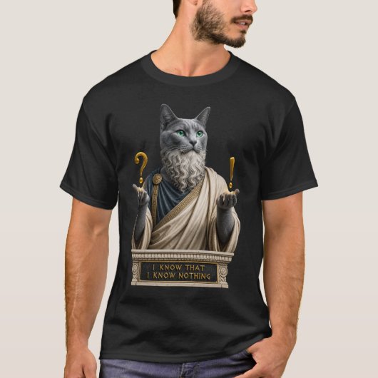 ロシアンブルーのソクラテス猫 Tシャツ (正面)