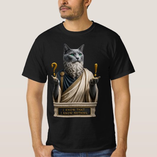 ロシアンブルーのソクラテス猫 Tシャツ (正面)
