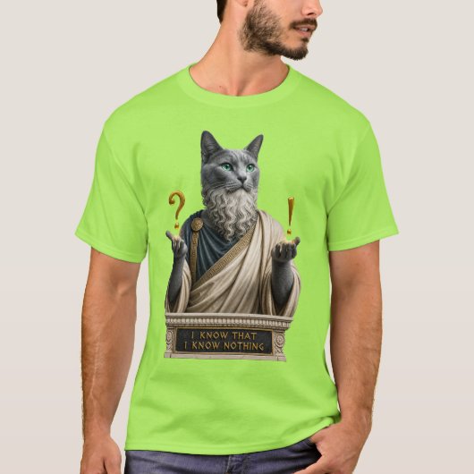 ロシアンブルーのソクラテス猫 Tシャツ (正面)