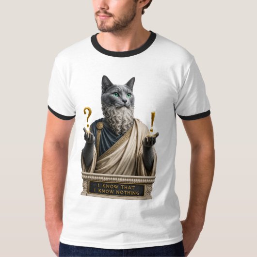 ロシアンブルーのソクラテス猫 Tシャツ (正面)