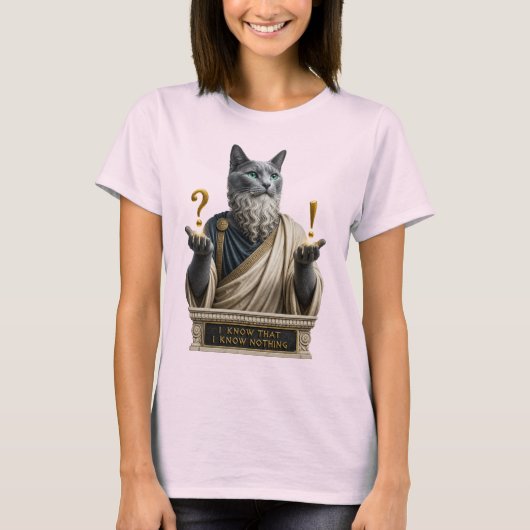 ロシアンブルーのソクラテス猫 Tシャツ (正面)