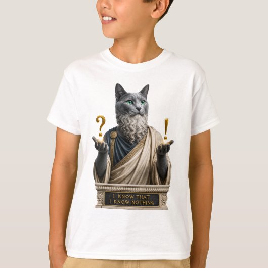 ロシアンブルーのソクラテス猫 Tシャツ (正面)