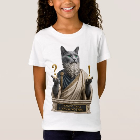 ロシアンブルーのソクラテス猫 Tシャツ (正面)