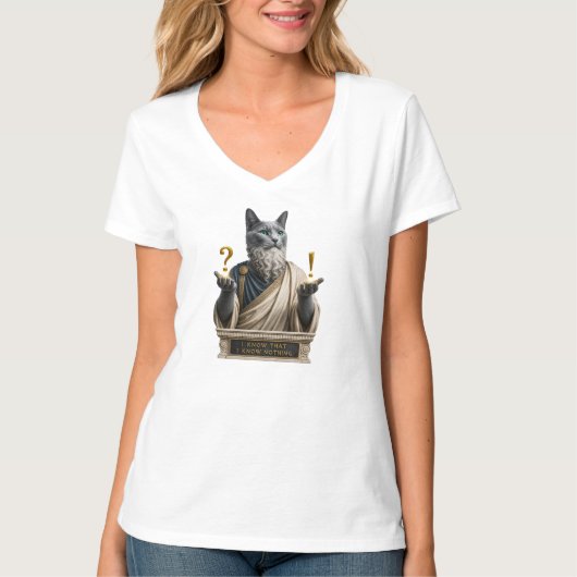 ロシアンブルーのソクラテス猫 Tシャツ (正面)