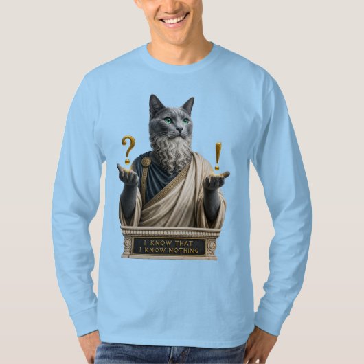 ロシアンブルーのソクラテス猫 Tシャツ (正面)