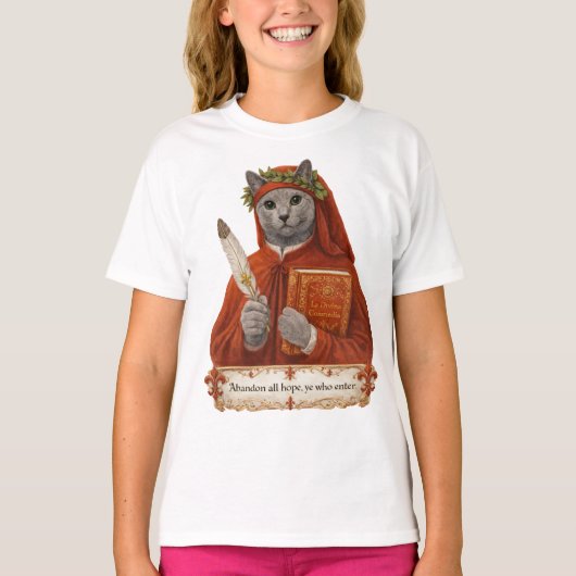 ロシアンブルーのダンテ・アリギエーリ猫 Tシャツ (正面)