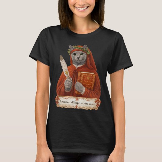 ロシアンブルーのダンテ・アリギエーリ猫 Tシャツ (正面)