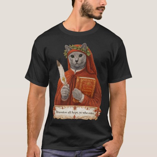 ロシアンブルーのダンテ・アリギエーリ猫 Tシャツ (正面)