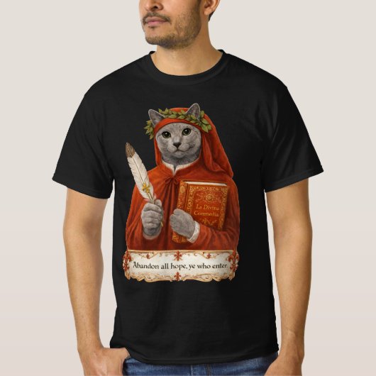 ロシアンブルーのダンテ・アリギエーリ猫 Tシャツ (正面)