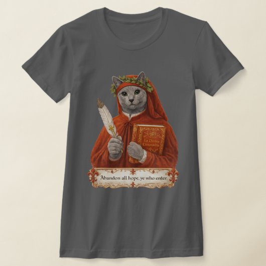 ロシアンブルーのダンテ・アリギエーリ猫 Tシャツ (レイダウン)