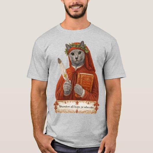 ロシアンブルーのダンテ・アリギエーリ猫 Tシャツ (正面)