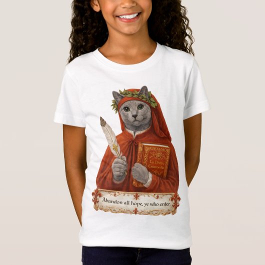 ロシアンブルーのダンテ・アリギエーリ猫 Tシャツ (正面)