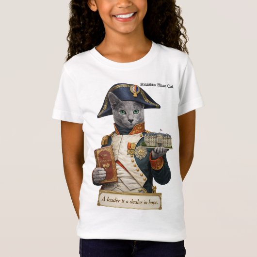 ロシアンブルーのナポレオン・ボナパルト猫 Tシャツ (正面)