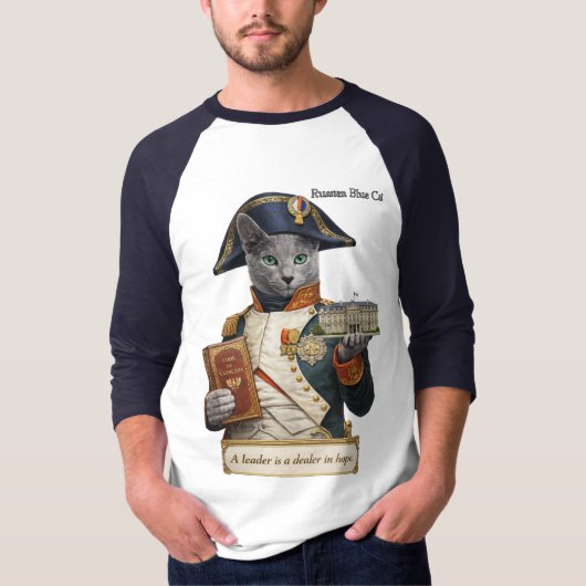 ロシアンブルーのナポレオン・ボナパルト猫 Tシャツ (正面)