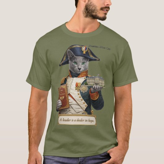 ロシアンブルーのナポレオン・ボナパルト猫 Tシャツ (正面)