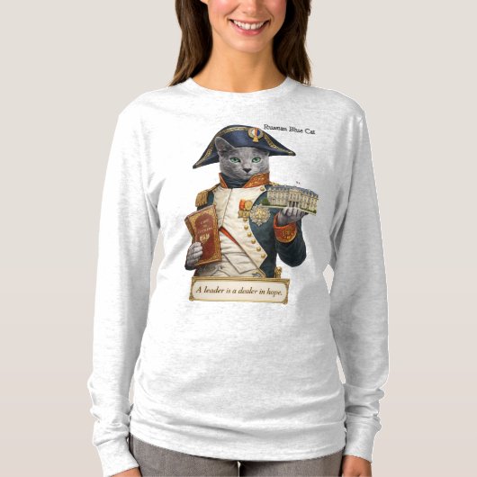 ロシアンブルーのナポレオン・ボナパルト猫 Tシャツ (正面)