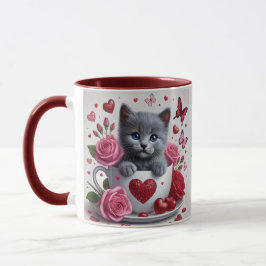 ロシアンブルーのバレンタイン ティーカップ子猫 マグカップ