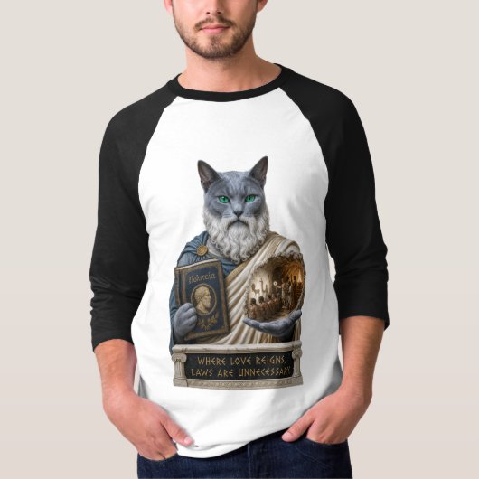 ロシアンブルーのプラトン猫 Tシャツ (正面)