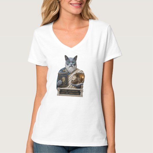ロシアンブルーのプラトン猫 Tシャツ (正面)