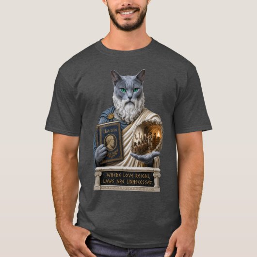 ロシアンブルーのプラトン猫 Tシャツ (正面)
