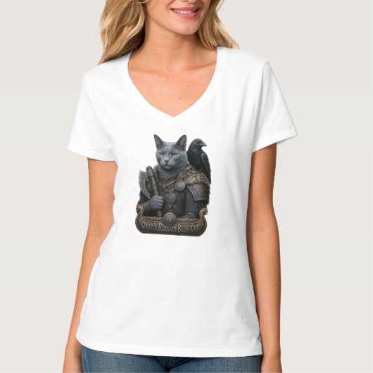 ロシアンブルーのベテランオーディンの猫 Tシャツ (正面)