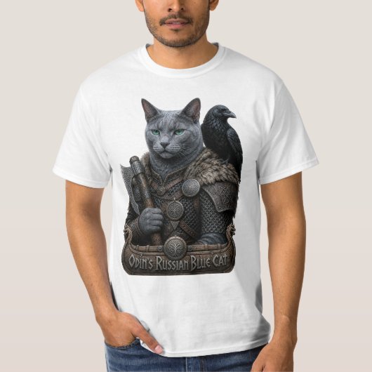 ロシアンブルーのベテランオーディンの猫 Tシャツ (正面)