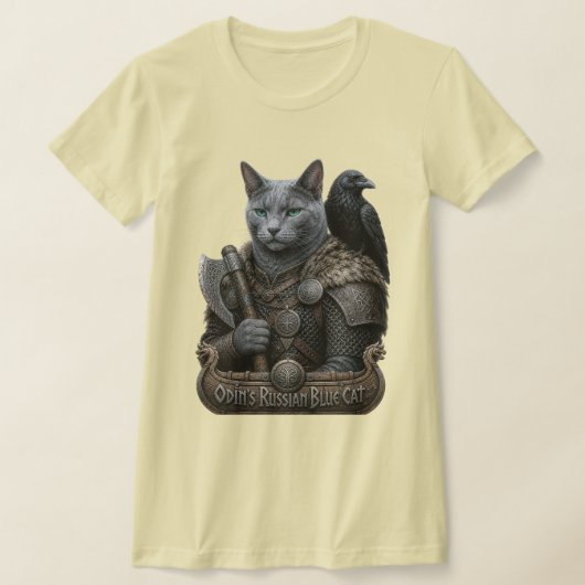 ロシアンブルーのベテランオーディンの猫 Tシャツ (レイダウン)