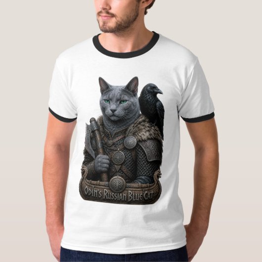 ロシアンブルーのベテランオーディンの猫 Tシャツ (正面)